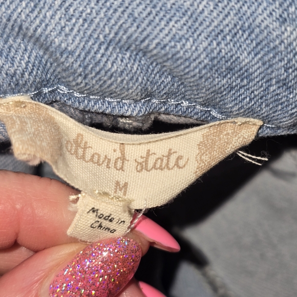 Altar'd State High-Rise Flare Jean Pants in a patchwork denim Raw Hem Sz Medium - Picture 7 of 9